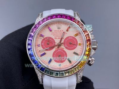 Noob Replica Rolex Rainbow Daytona White Rubber Strap Best Replica 4130 Watch